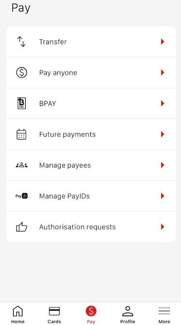 Example of the payment screen on the Elders Finance App