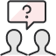 icon showing two people talking with a question mark in the speech bubble