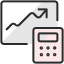 growth icon showing a calculator and an upward arrow on a  graph