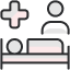 icon representing medical - a person lying in a hospital bed