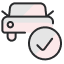 car icon with big tick in front of it