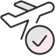 icon of a plane with a tick in front of it, representing travel