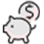 Icon for piggy bank with coin being inserted