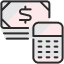 icon showing calculator with money note behind it